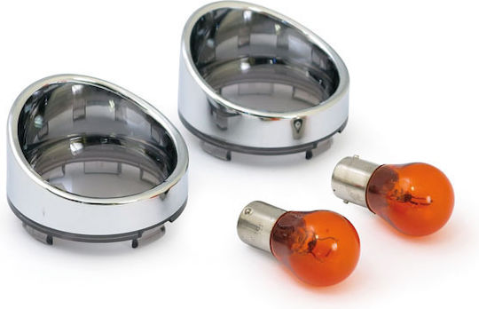 Set Tinted Crystal Flash Visor Harley Davidson 00-24 Bullet Turn Signals Pop-off Lens Orange Chrome Turn Signal Lens Visor Light Smoke Lens Amber Chrome