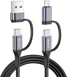 Swissten 4-in-1 Interchangeable Usb-c To Usb-a Lightning 60w 1.5m Cable Black Swissten 4-in-1 Interchangeable Usb-c To Usb-a Lightning 60w 1.5m Cable Black