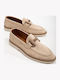 Leather Women's Loafers in Beige Color