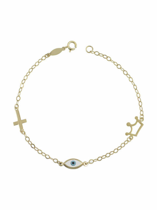 Kontopoulos Kids Bracelet Chain in 9K Gold with Evil Eye Cross and Crown