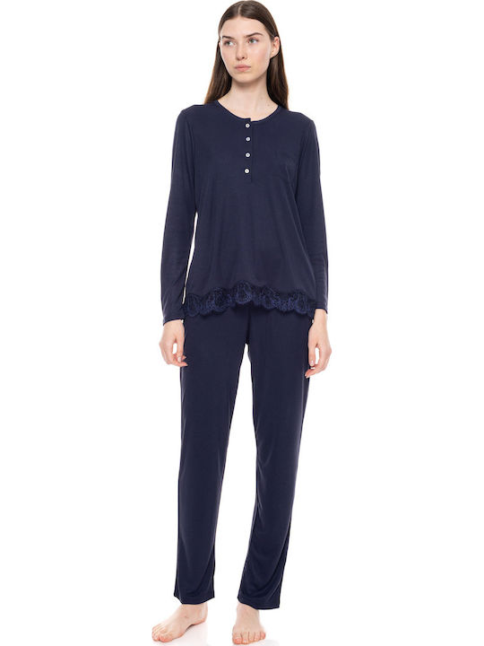 Pink Label Winter Damen Pyjama-Set Yacht Blue
