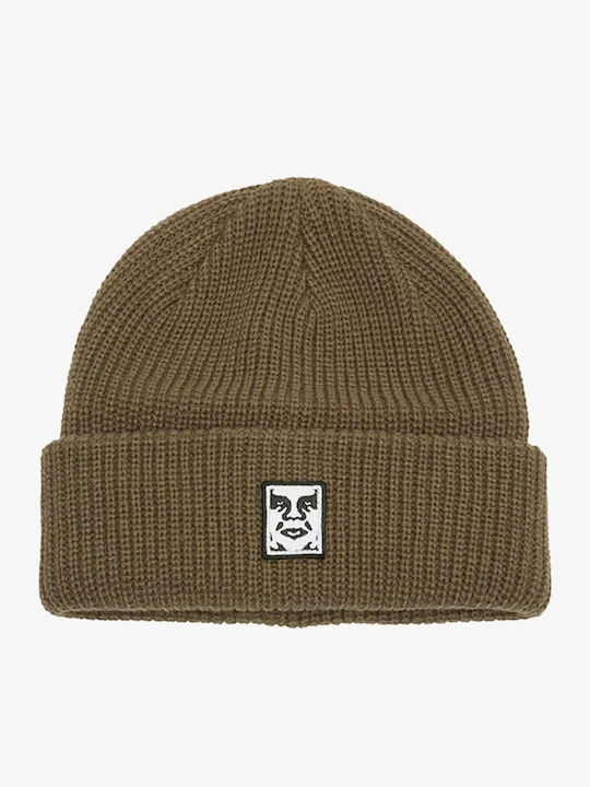 Icon Patch Cuff Beanie Beanie Knitted in Beige color