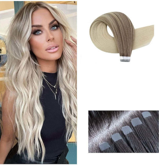 Remy Hair Αυτοκόλλητο Extension με Φυσική Τρίχα Ρεμί σε Καστανό Πλατινέ Χρώμα 8/60 55cm 4τμχ