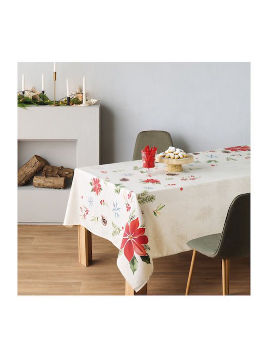 Kentia Snow Christmas Tablecloth Fabric Beige L280xW160cm.