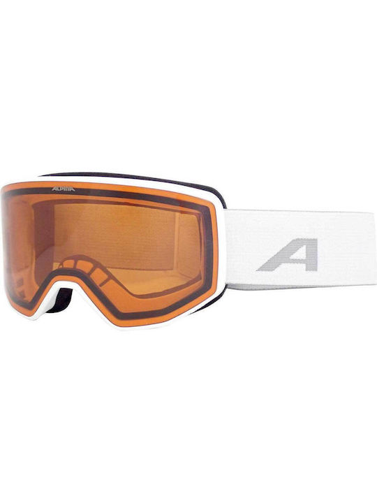 Alpina Μάσκα Σκι & Snowboard Ενηλίκων Λευκή με Φακό σε Πορτοκαλί Χρώμα