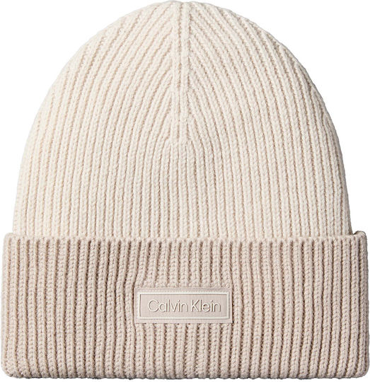 Patch Beanie Unisex Beanie mit Rippstrick in Weiß Farbe