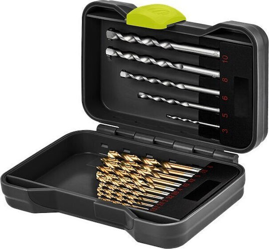Goobay Set 17 HSS Titanium Drills with Cylindrical Drill Top for Metal Masonry and Wood
