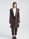 Leder Damen Brown Mantel mit Knöpfen