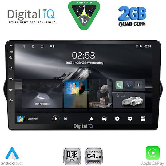 Digital IQ Car Audio System for Fiat Tipo 2015-2023 (Bluetooth/USB/WiFi/GPS/Apple-Carplay/Android-Auto) with Touch Screen 9"