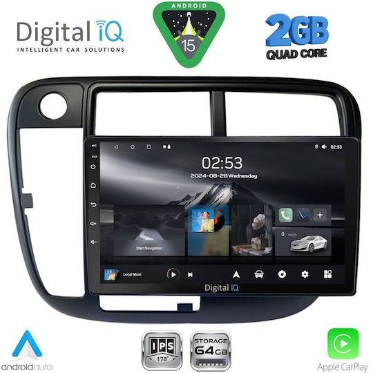 Digital IQ Car Audio System for Honda Civic 1995-2001 with Clima (Bluetooth/USB/WiFi/GPS/Apple-Carplay/Android-Auto) with Touch Screen 9"