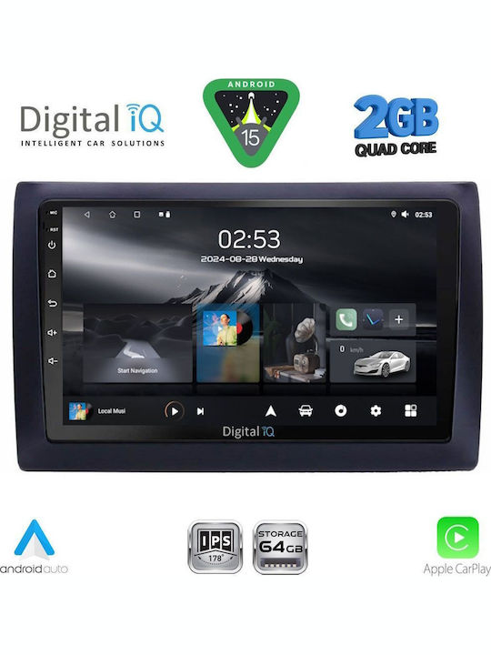 Digital IQ Car Audio System for Fiat Stilo 2001-2007 (Bluetooth/USB/WiFi/GPS/Apple-Carplay/Android-Auto) with Touch Screen 9"