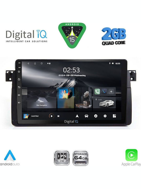 Digital IQ Car Audio System for BMW E46 1998-2005 (Bluetooth/USB/WiFi/GPS/Apple-Carplay/Android-Auto) with Touch Screen 9"