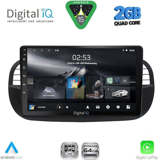 Digital IQ Sistem Audio Auto pentru Fiat 500 2007-2015 (Bluetooth/USB/WiFi/GPS/Apple-Carplay/Android-Auto) cu Ecran Tactil 9"