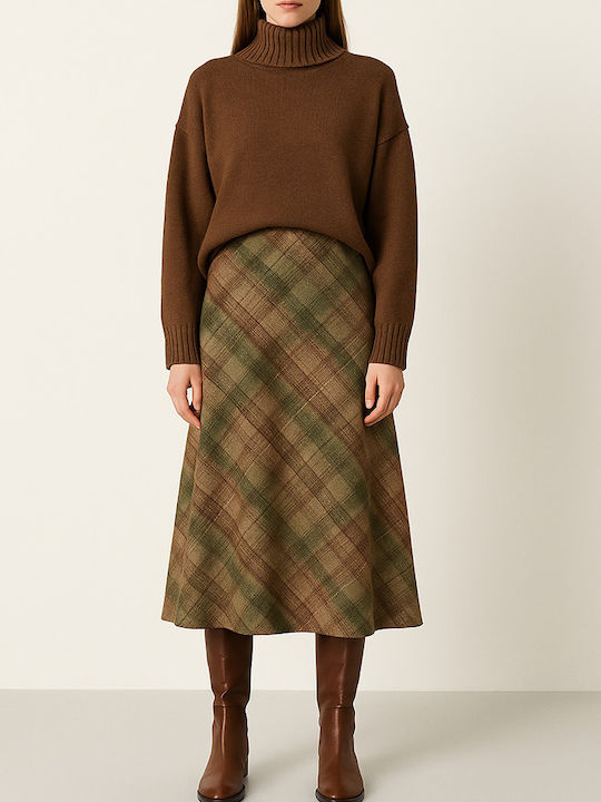 Satin Maxi Fustă Cloșcă Carou Maro