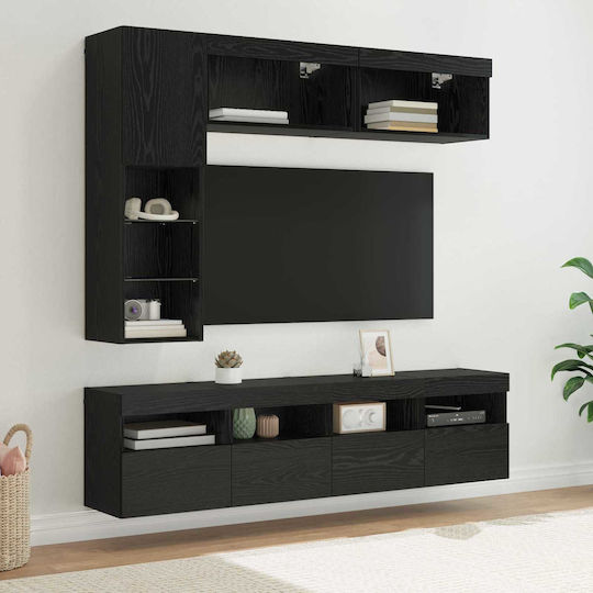 Living Room TV Unit with Lighting Black L30.5xW30xH102cm