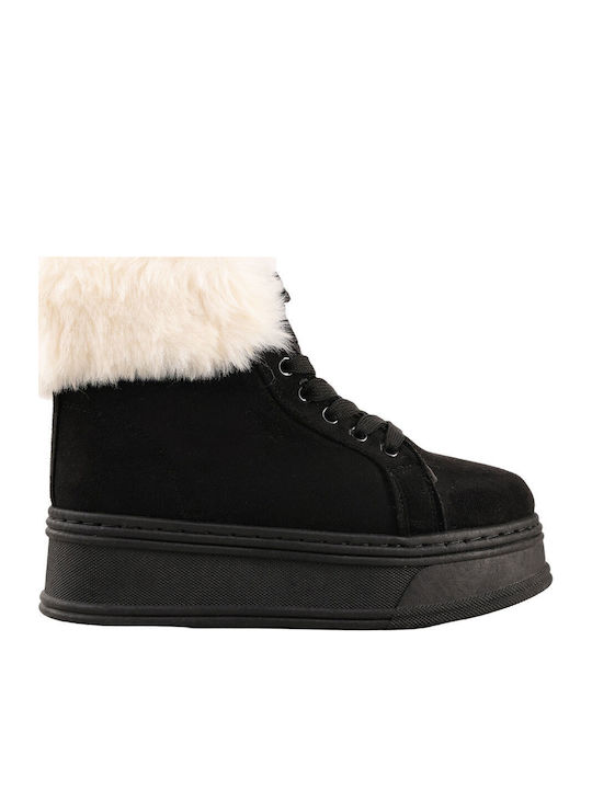 Suede Women's Ankle Boots with Fur Black