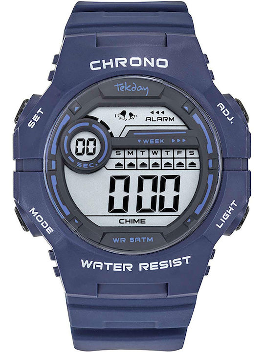 Tekday Digital Men's Watch Chronograph Battery with Blue Rubber Strap