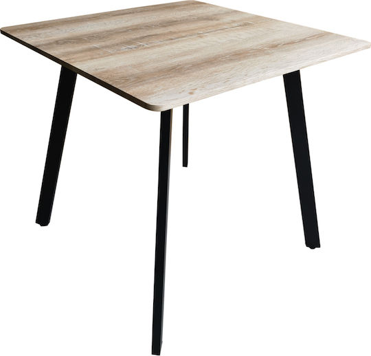 Squaro Square Table Kitchen Wooden with Metal Frame Black 80x80x75cm