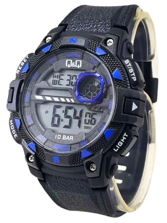 Q&Q Digital Herrenuhr 54mm Batterie mit Schwarz Kautschukarmband