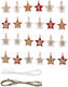 Set 24 Wooden Clothespins 4.8cm Stars Numbers Advent Calendar Cord