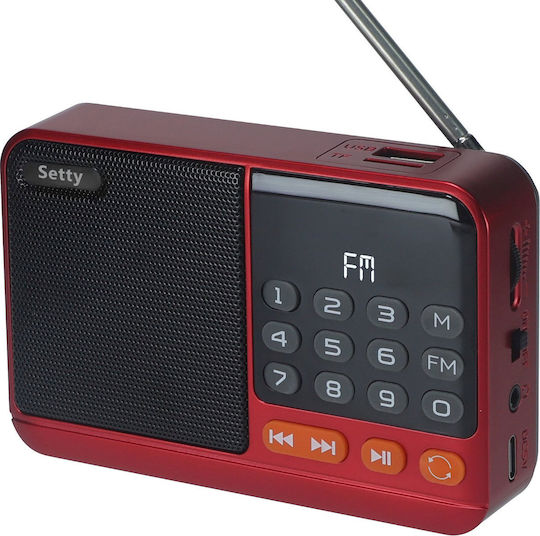 Setty SFM-01M Ραδιοφωνάκι με Bluetooth και USB Κόκκινο