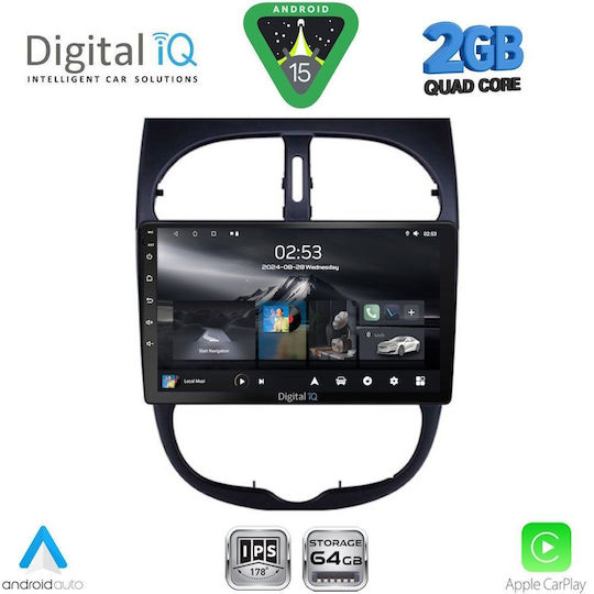 Digital IQ Car Audio System for Peugeot 206 1998-2006 (Bluetooth/USB/WiFi/GPS/Apple-Carplay/Android-Auto) with Touch Screen 9"
