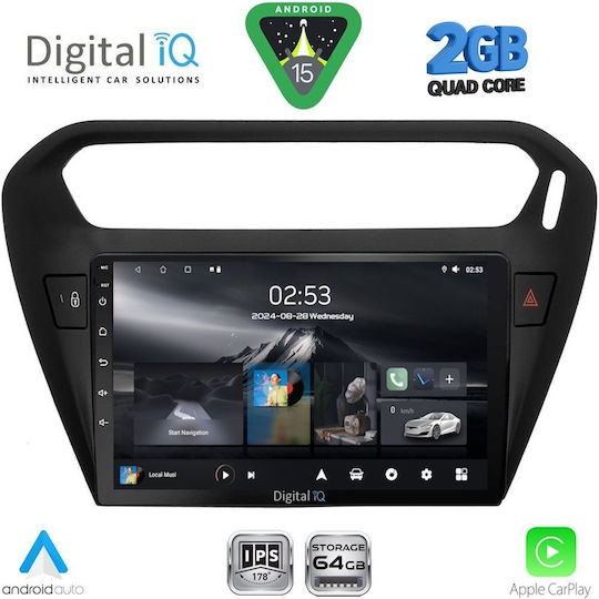 Digital IQ Car Audio System for Peugeot 301 Citroen C-Elysee 2013 (Bluetooth/USB/WiFi/GPS/Apple-Carplay/Android-Auto) with Touch Screen 9"