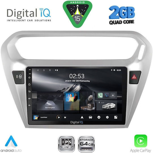 Digital IQ Car Audio System for Peugeot 301 Citroen C-Elysee 2013 (Bluetooth/USB/WiFi/GPS/Apple-Carplay/Android-Auto) with Touch Screen 9"
