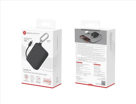 Adam Elements Vionta T1 Power Bank 10000mAh with USB-A Port and USB-C Port Black