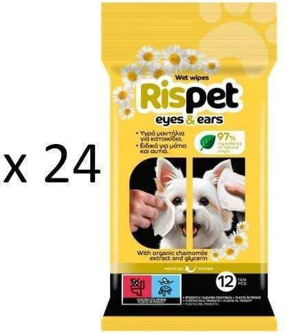 Rispet Eyes & Ears Wet Wipes Υγρά Μαντήλια Καθαρισμού Κατοικίδιων Μάτια & Αυτιά 24 Συσκευασίες 12 Τεμαχίων 288 Μαντηλάκια
