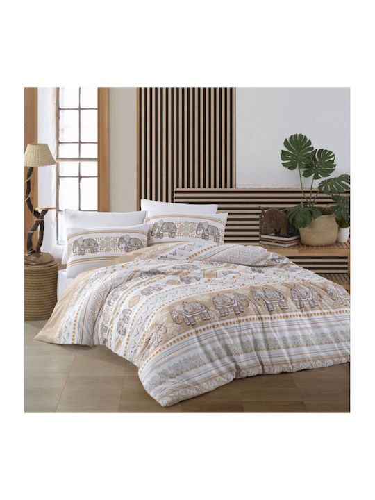 Majoli Bahar Set Husă de Pilotă Bumbac Dublă cu 2 Fețe de Pernă & 1 Cearsaf 200x220 Sydney Bej