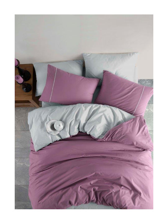 Majoli Bahar Set Husă de Pilotă Bumbac Dublă cu 2 Fețe de Pernă & 1 Cearsaf 200x220 London Violet