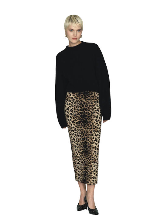 CIRCUS HOTEL High-waisted Midi Skirt Leopard Beige