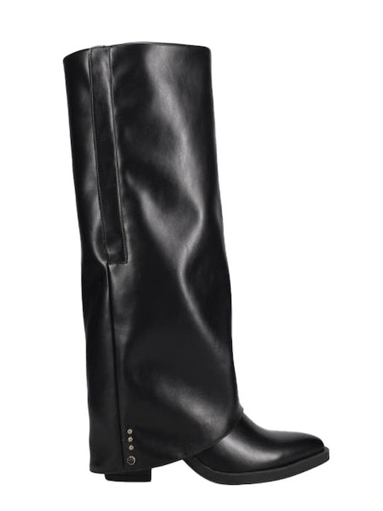 Synthetic Leather High Heel Women's Boots with Zipper Black
