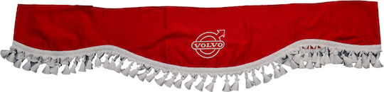 Perdea Decorativă Parbriz Volvo Roșie Cu Logo Brodat Franjuri Albi