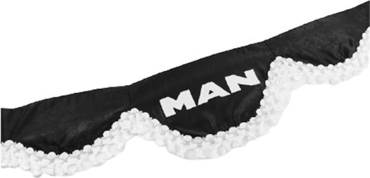 Decorative Windshield Curtain Man Black White Letters White Fringes
