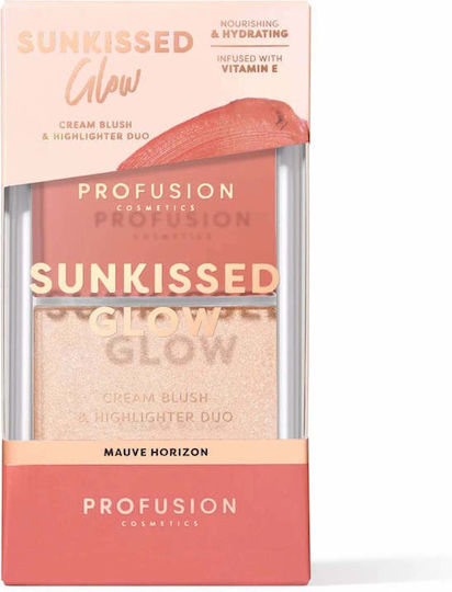 Sunkissed Glow Duo Crema Blush Iluminator Strălucitor Paletă Nuanță Mauve Horizon Profusion Cosmetics