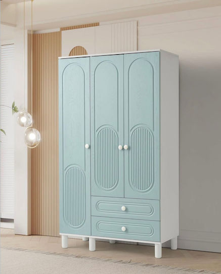 Hellblaue Weiße Kleiderschrank 3 Türer 2 Schubladen 135x50x180cm