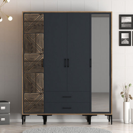 Ντουλάπα Τέσσερις Πόρτες Ptr Lidya Ανθρακί 160x47x201cm