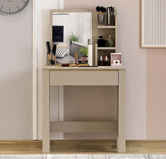 SteweHome Schminktisch – Moderner Spiegel & Schubladen Beiges 74cm x 40cm x 122cm