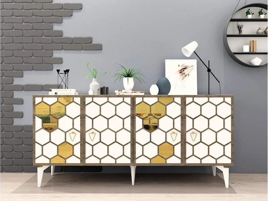 Sideboard made of Wood & Metal with Mirror STE-001269-V2314 White 150x40x79cm