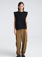 Damen Hoch tailliert Leinen Hose in Entspannter Passform Olive