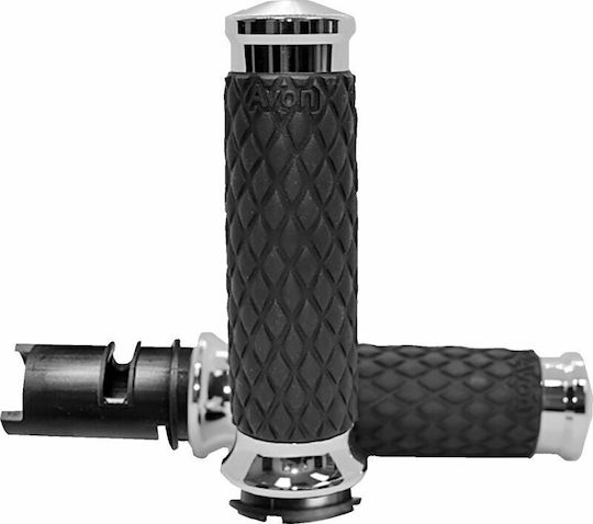 Avon Grips Motorradlenker und Lenkergewichte 25,4mm Länge 11,7cm Custom Kontur Diamant Knavled Ohne Flansch Ohne Waffel Gasgriff-durch-Draht Mittlerer Durchmesser 60-ch-f24 Silber Chrom