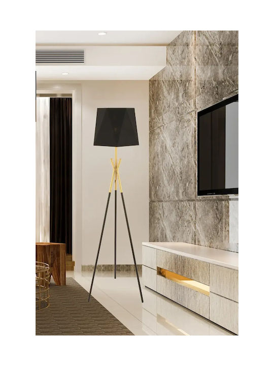 Tripod Floor Lamp Black Fabric & Metal Base 43x157cm