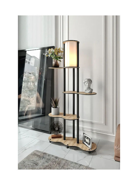 Floor Lamp Wooden Shelves & Elegant Metal Design Oak 72x24x140cm