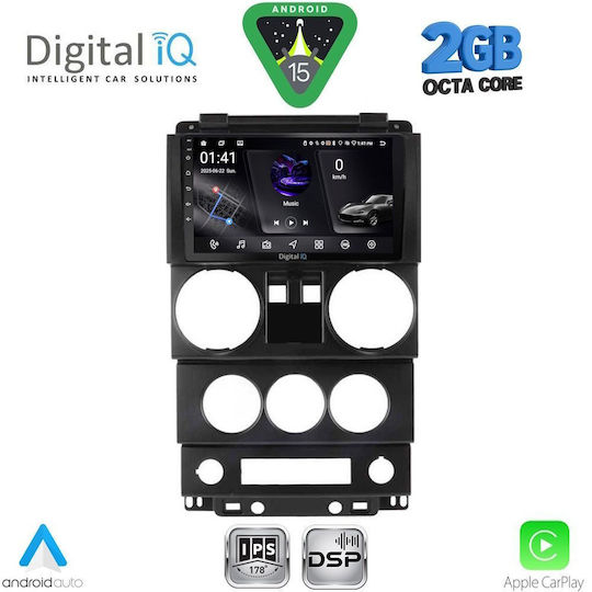 Digital IQ Car Audio System for Jeep Wrangler 2006-2011 (Bluetooth/USB/WiFi/GPS/Apple-Carplay/Android-Auto) with Touch Screen 9"