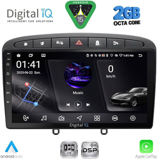 Digital IQ Car Audio System for Peugeot 308 / RCZ 2007-2012 (Bluetooth/USB/WiFi/GPS/Apple-Carplay/Android-Auto) with Touch Screen 9"