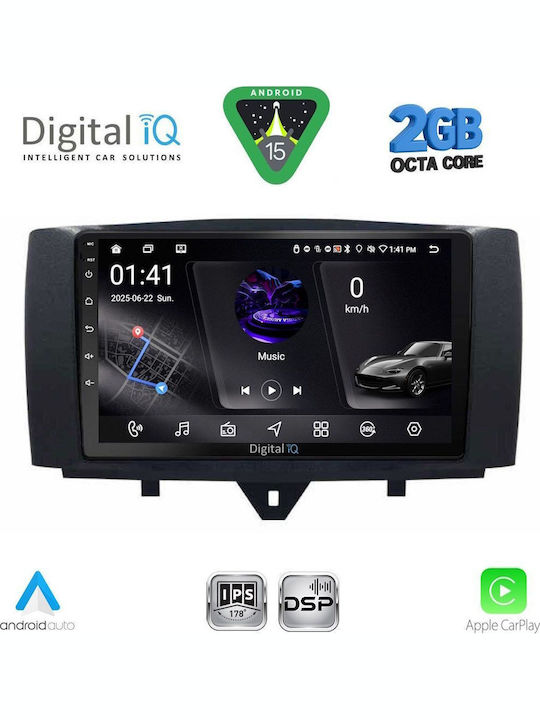 Digital IQ Auto-Audiosystem für Smart FürZwei 2010-2015 (Bluetooth/USB/WiFi/GPS/Apple-Carplay/Android-Auto) mit Touchscreen 9"
