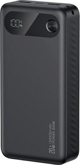 Usams PB80 Power Bank 20000mAh 20W with 2 USB-A Output Ports and USB-C Power Delivery Black