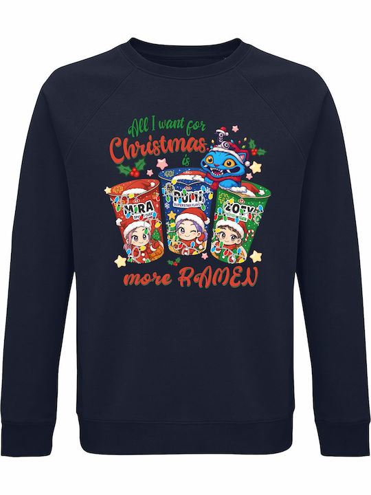 Kids Sweatshirt French Navy All I Want For Christmas Is More Ramen, Kpop Demon Hunters